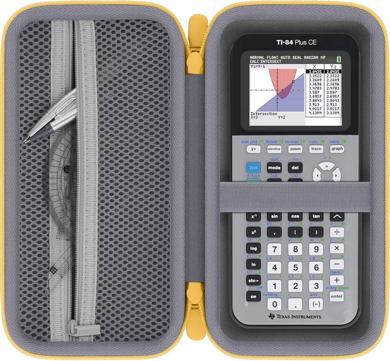 Baval Calculator Case Compatible with Texas Instruments TI-84 Plus CE/TI-84 Plus/TI-Nspire CX II CAS/TI-Nspire CX II/TI-83 Plus/TI-89 Titanium Color Graphing Calculator (Gray Case,Yellow Zipper) - Image 1